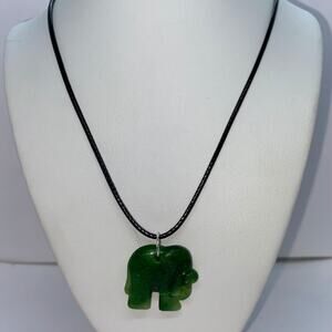Handmade Black Wax Green Elephant Necklace